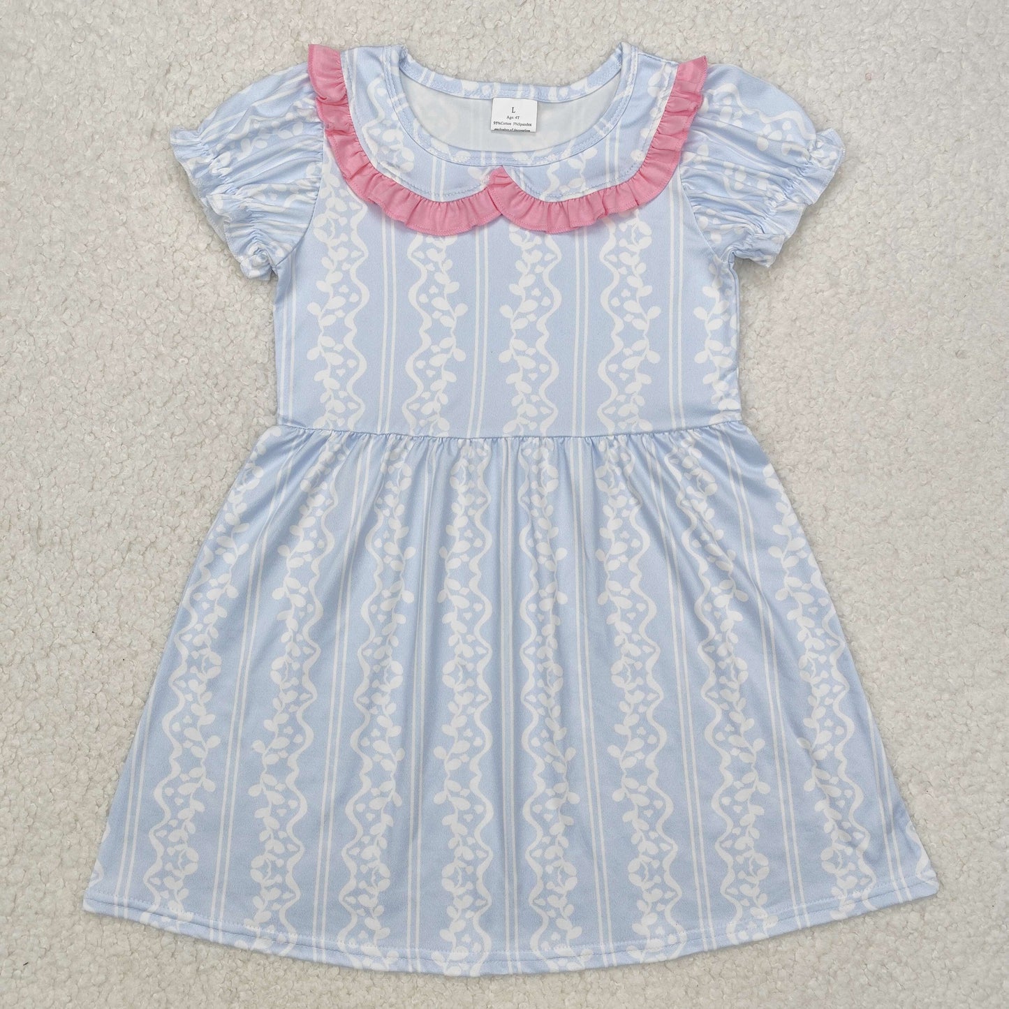 GSD1499 blue flowers print short sleeve girls dress