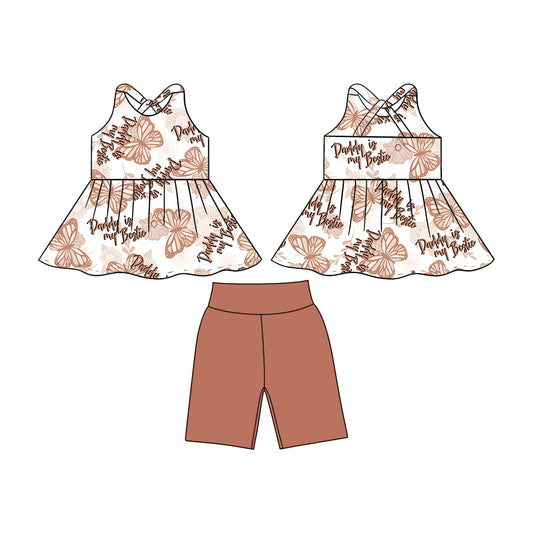 custom style daddy is my bestie butterfly top brown shorts girls set