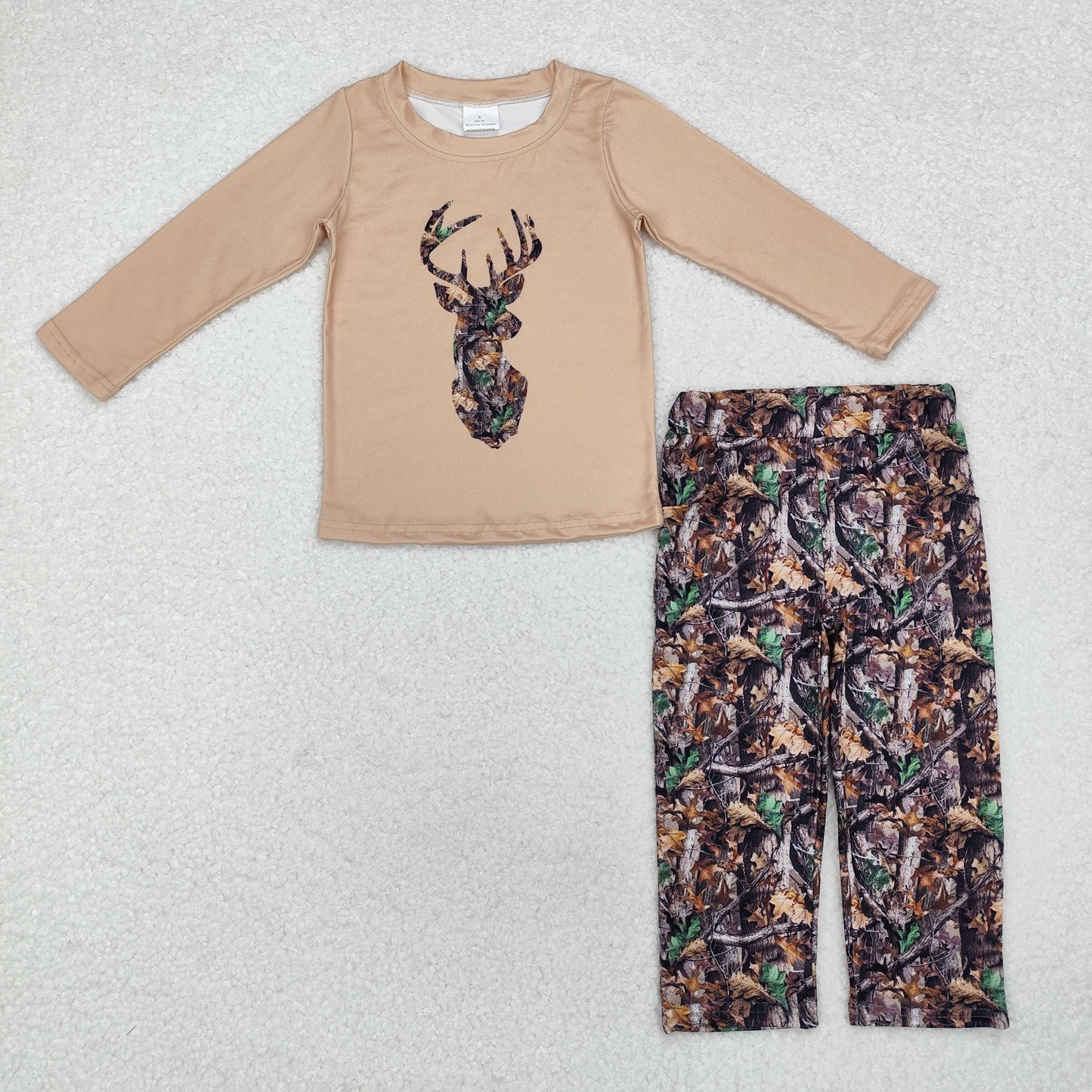 BLP0615 hunting deer khaki long sleeve branch pants boys set