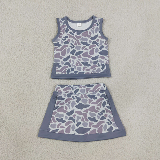 GSD4230 Yoga Camo Sleeveless Bows Skorts Girls Set