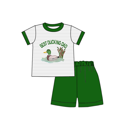 preorder BSSO0636 Best ducking dad striped short sleeve green shorts boys set