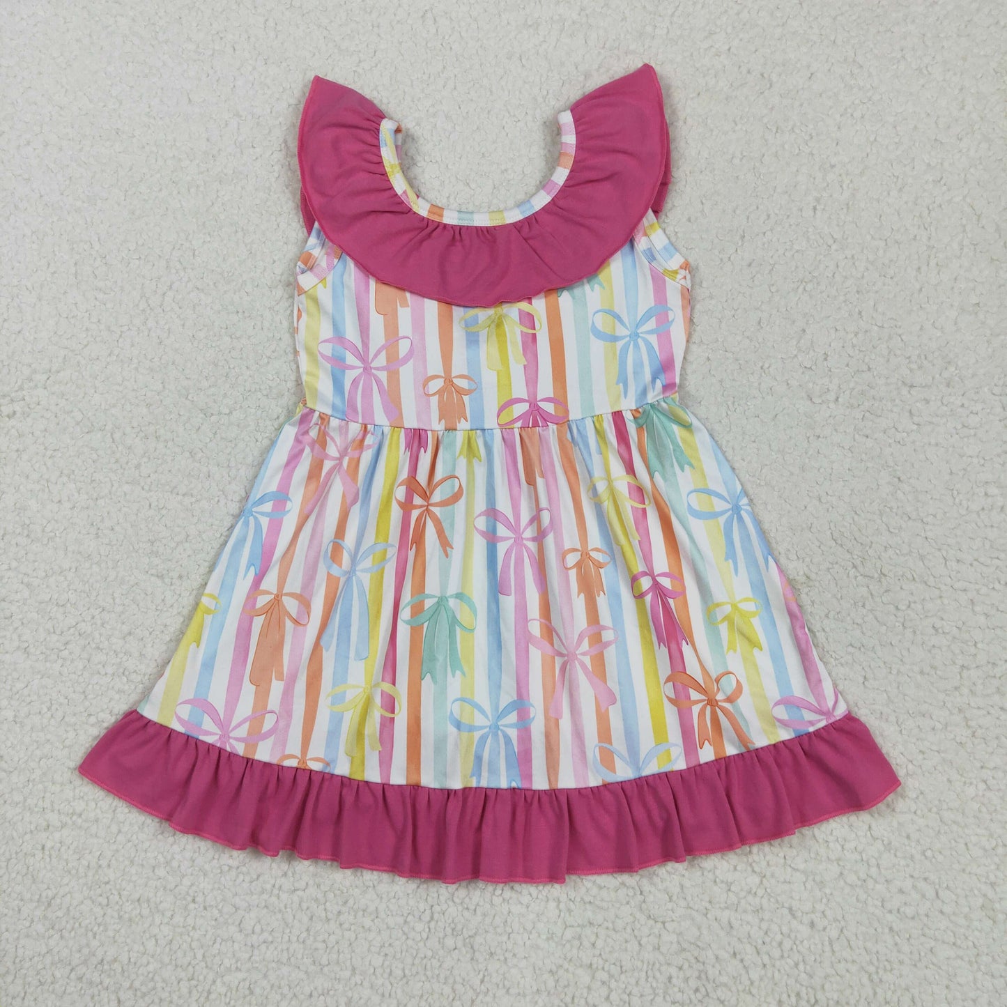 GSD2322 colorful bows rainbow striped coquette bows  sleeveless girls dress