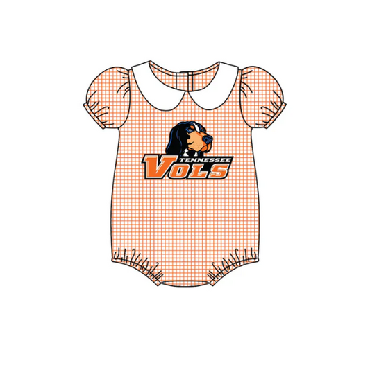 custom S Vols dog orange checkered short sleeve girls romper