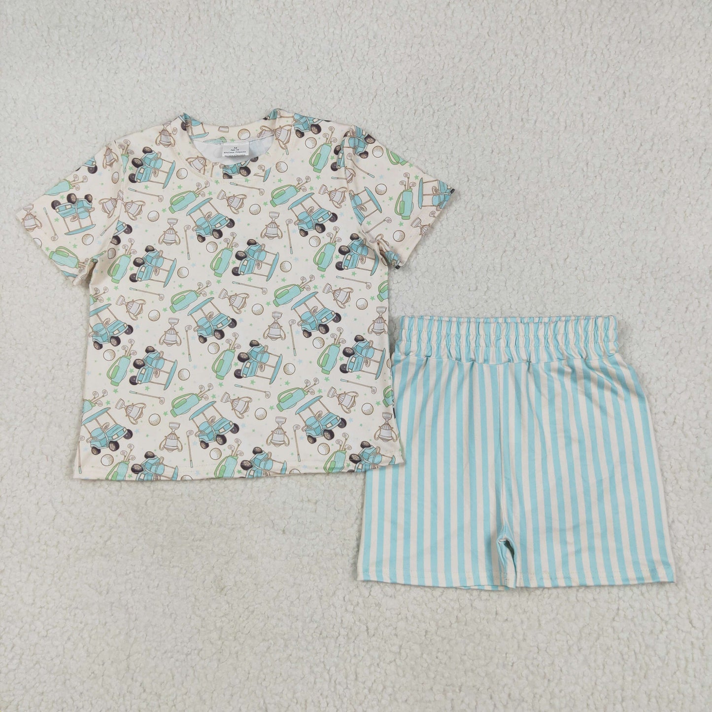 GSSO2614 play golf blue short sleeve blue striped shorts girls set
