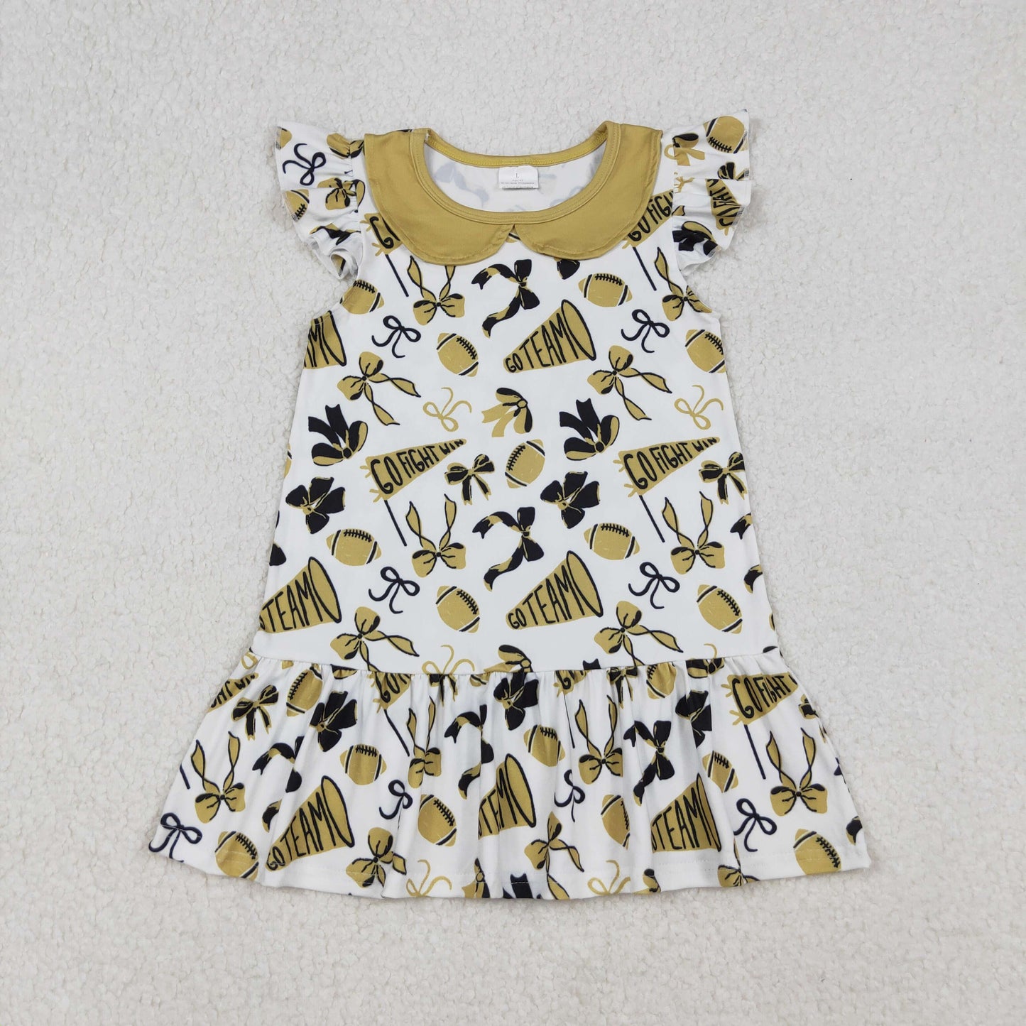GSD2788 Cheer golden bows football flutter sleeve girls dress