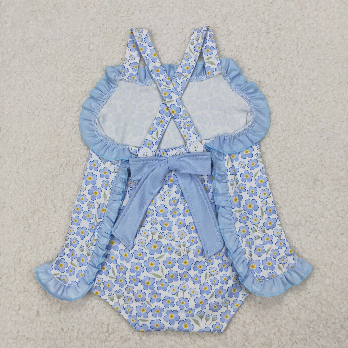 SR2791 blue flowers floral bow girls romper