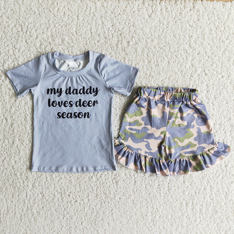 My Daddy Loves Deer Season Camo Print Girls Set