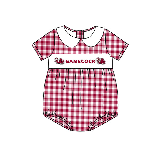 custom style football team gamecock maroon checkered short sleeve girls romper 2