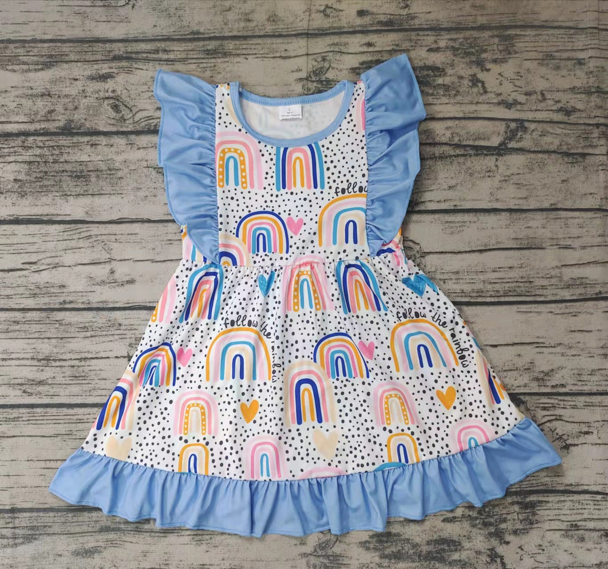 GSD0016 Blue Rainbow Print Girls Dress