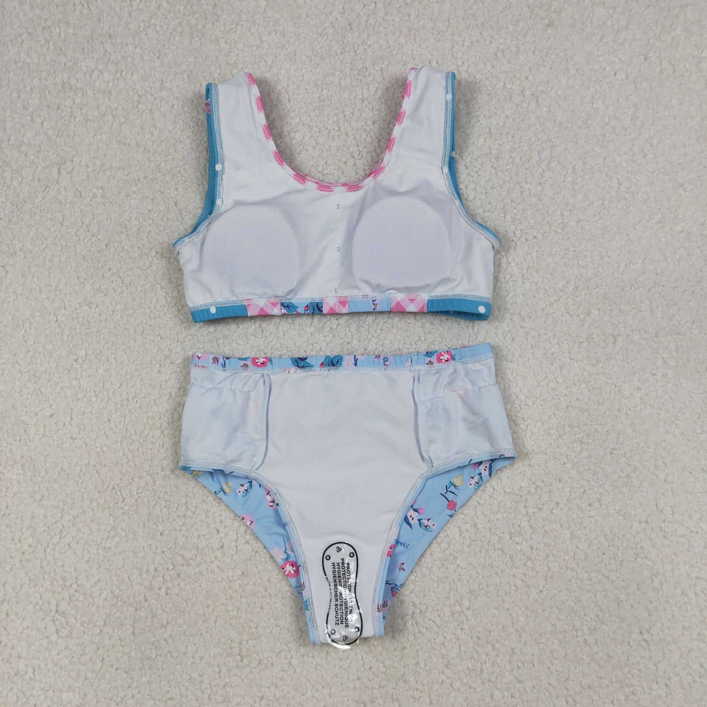 S0777 Flowers Blue Girls Swimsuits