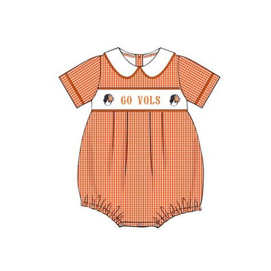 custom style football team orange dog checkered short sleeve girls romper 2