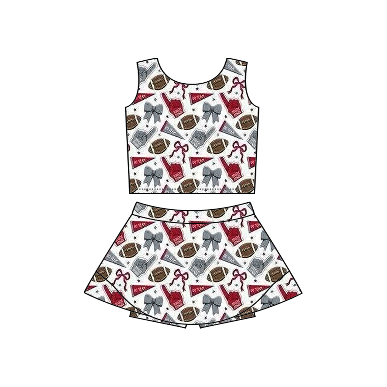 preorder football item cheer bows red/grey sleeveless skorts girls set