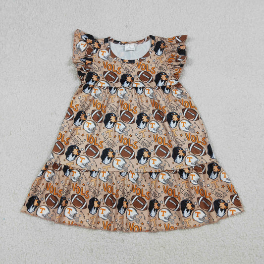 GSD3703 Team Vols Dog Brown Flutter Sleeve Girls Dress