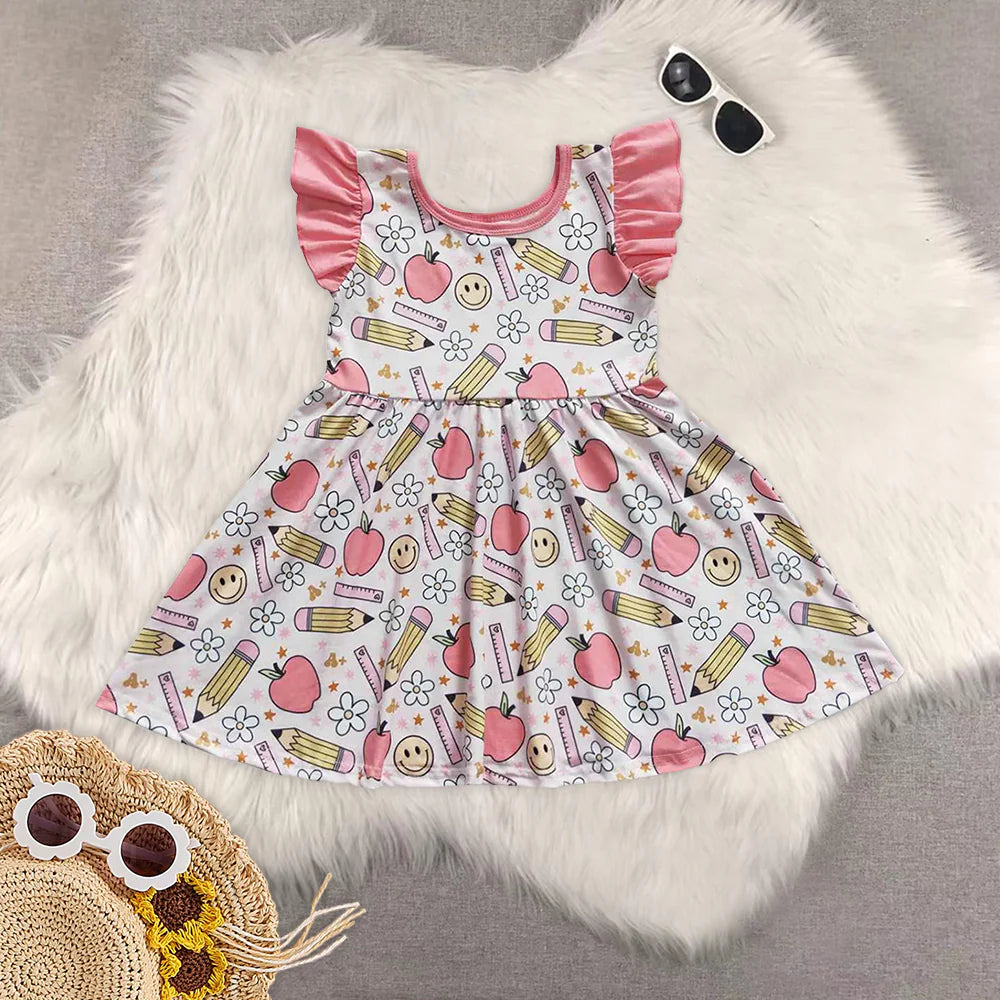 back to school apple girls dress RTS sibling clothes