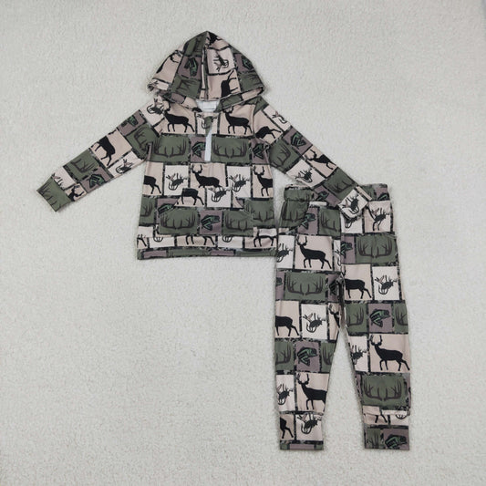 BLP1368 hunting deer pocket hoodie long sleeve pants boys set