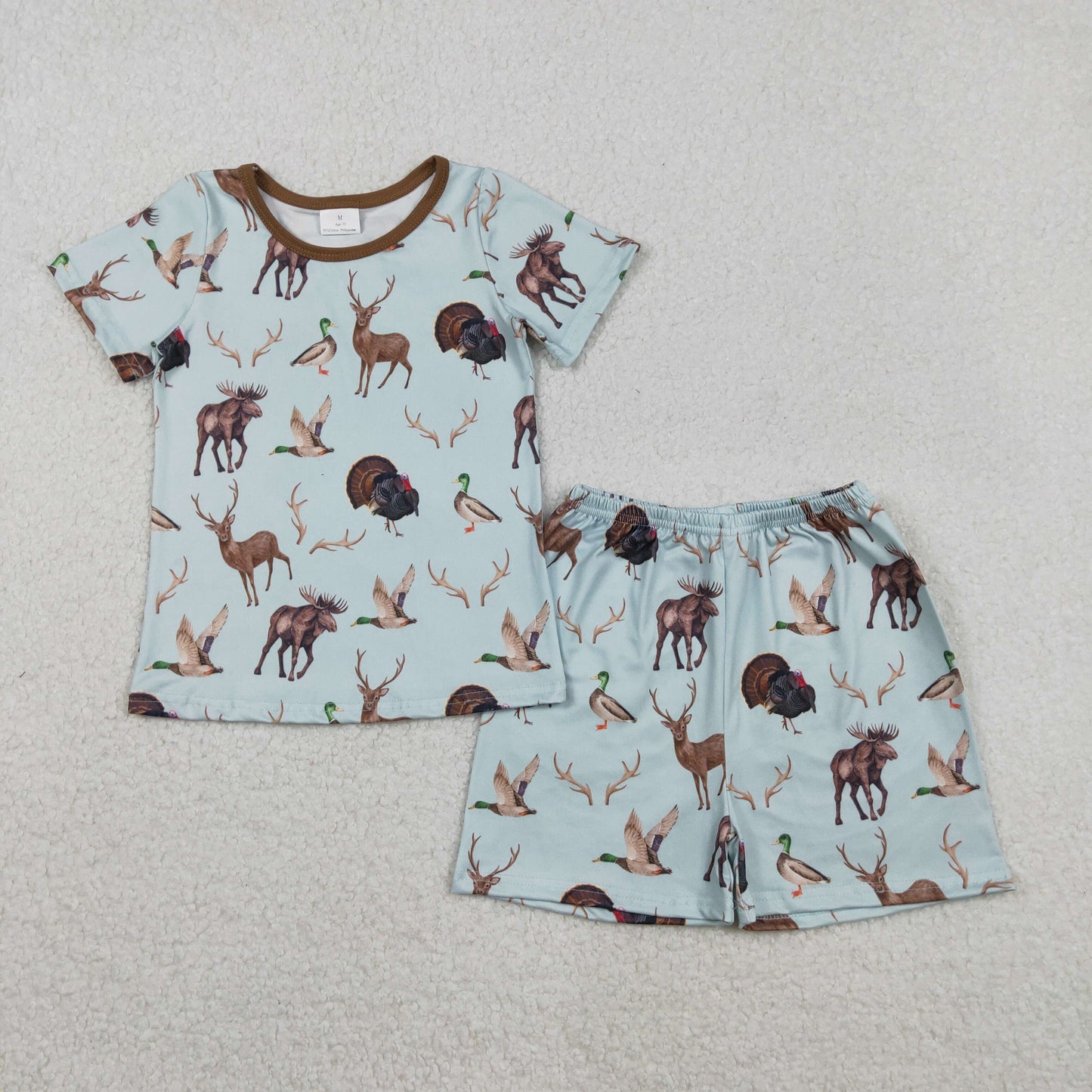GSSO2709 hunting deer turkey mallard blue short sleeve shorts girls pajamas