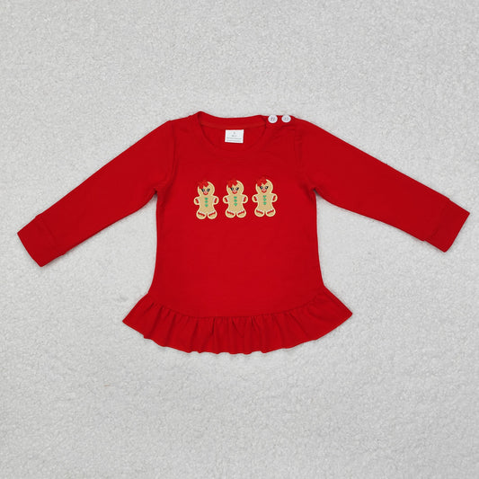 embroidery GT0702 Christmas gingerbrad man red long sleeve girls pullover