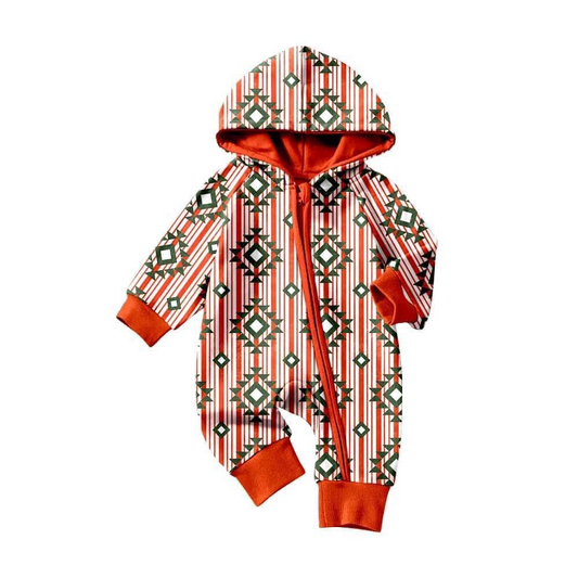 preorder LR0777 Aztec red striped hoodie kids romper