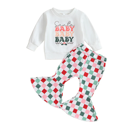 custom S 9.6 Baby white long sleeve colorful pants girls set