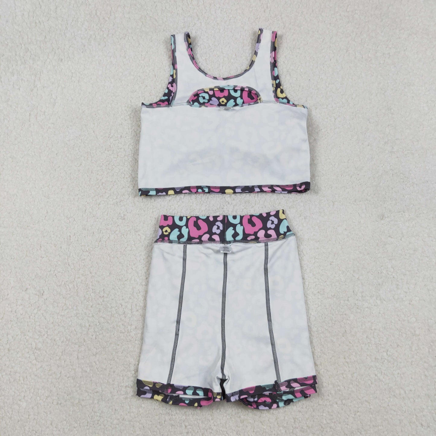 GSD2176 yoga colorful leoaprd twril bow skirt with shorts girls set