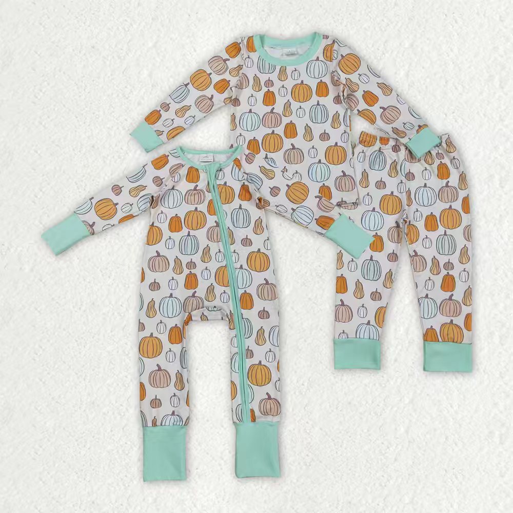 colorful pumpkin romper/pajamas RTS Sibling Clothes