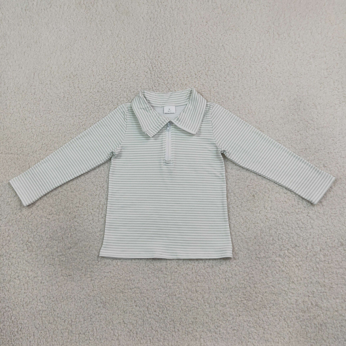BT1876 Green Striped Zipper Long Sleeve Boys Top