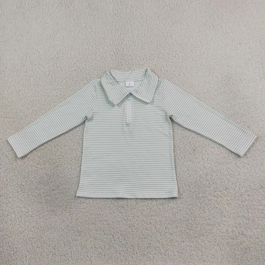 BT1876 Green Striped Zipper Long Sleeve Boys Top