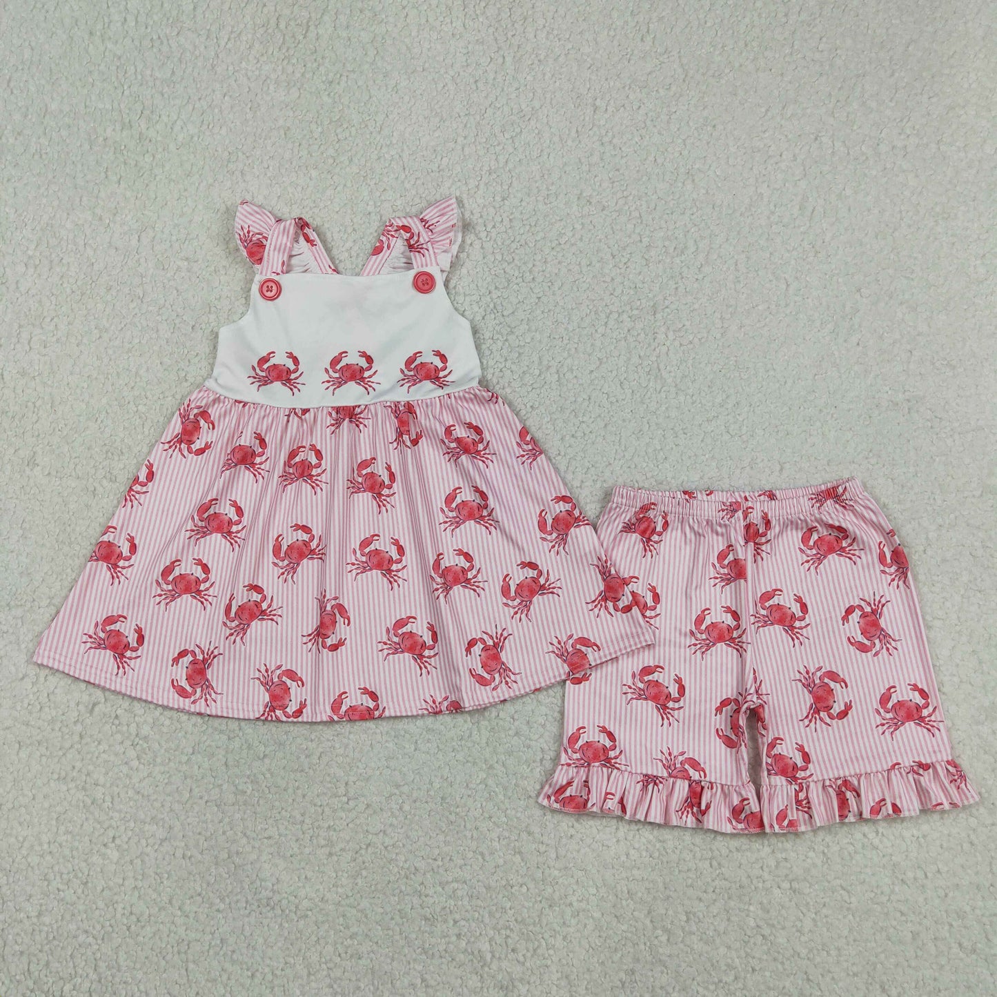 GSSO3066 Crab Pink Flutter Sleeve Shorts Girls Set