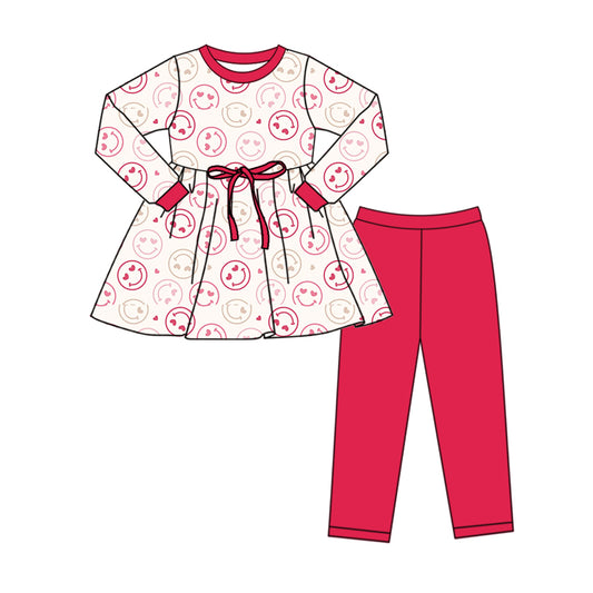 custom moq 3 Valentine's Day smile heart long slevee hot pink pants girls set