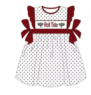 custom football Roll Tide grey dot elephant flutter sleeve girls dress