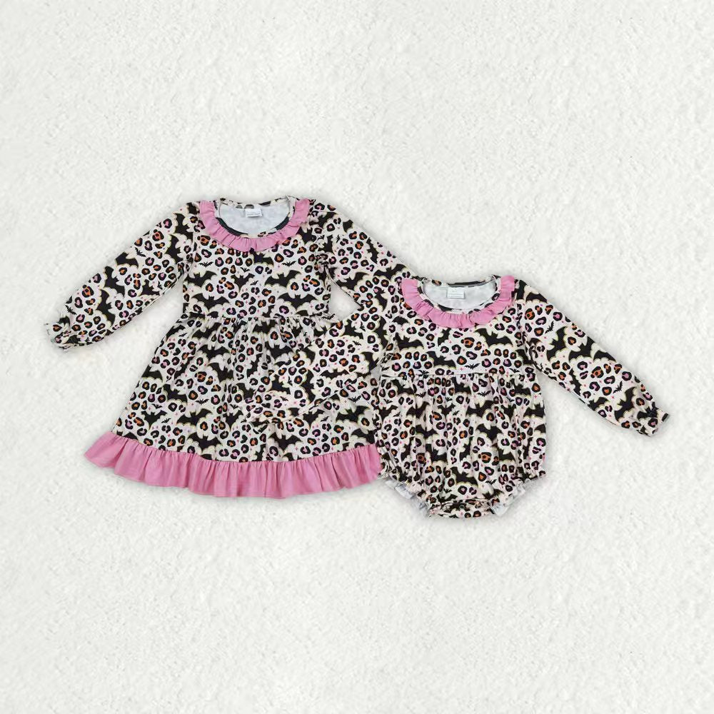 Halloween bat leopard dress/romper Sibling Clothes RTS sibling clothes