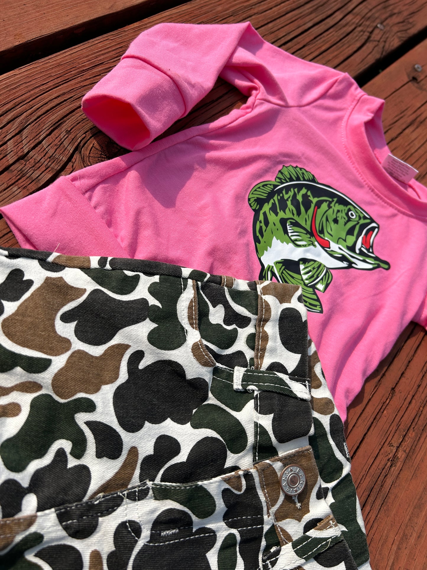 Offset Printing Fishing Hot Pink Long Sleeve Hunting Camo Jeans Girls Set