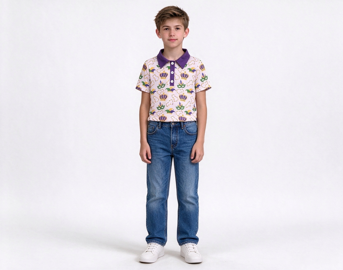 preorder Samples BT1960 Mardi Gras Purple Short Sleeve Boys Top
