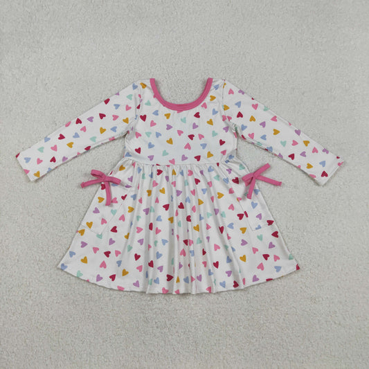 GLD1428 Valentine's Day Heart Pockets Long Sleeve Girls Dress