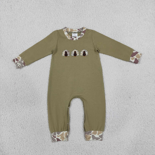 Embroidery LR3109 Thanksgiving Turkey Camo Long Sleeve Boys Romper