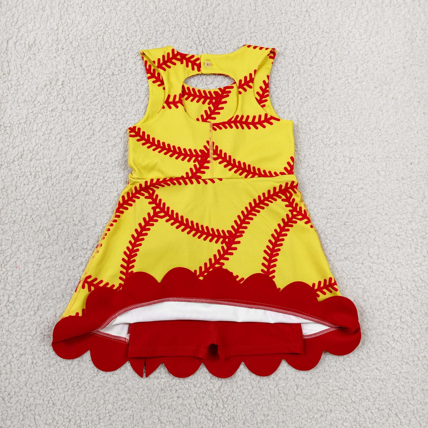 GSD3834 Yoga Softball Yellow Bows Sleeveless Shorts Girls Dress