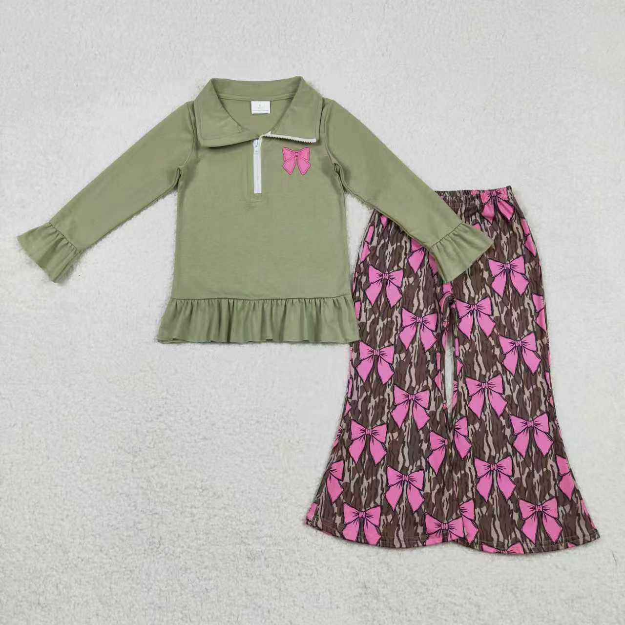 Embroidery Heart Zipper Long Sleeve Pants Girls Set RTS Sibling Clothes