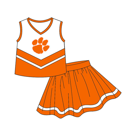custom Team dress 3 orange sleeveless skirt girls set