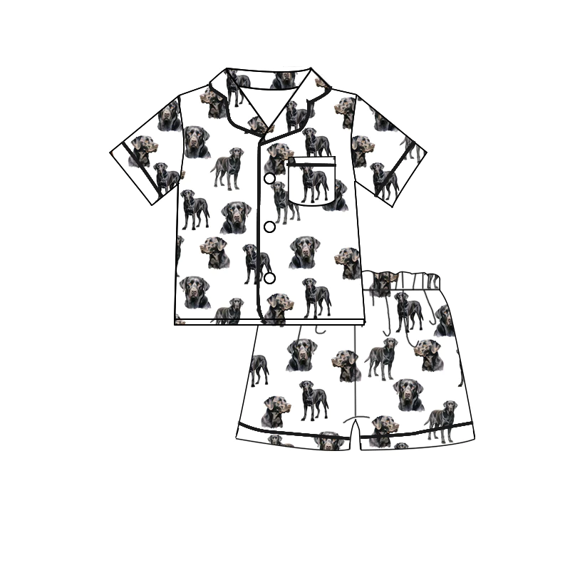 custom style black dog 2 short sleeve shorts kids pajamas