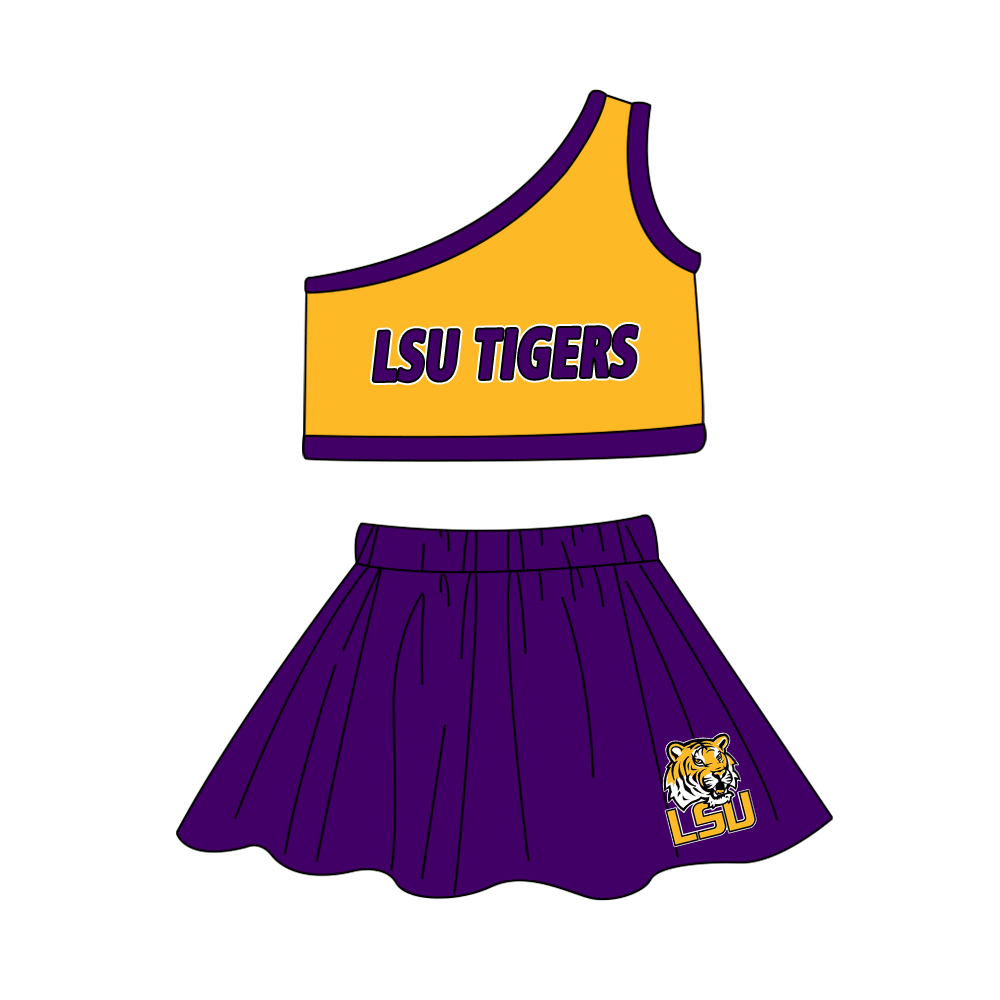 custom LSU tigers yellow sleeveless purple skirt girls set