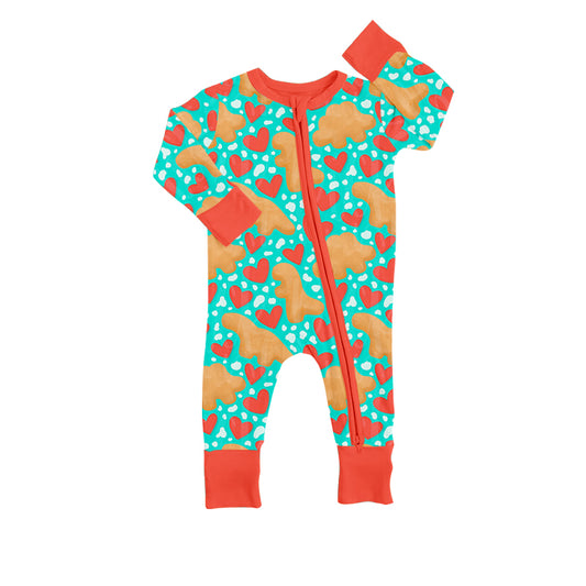 custom moq 3 Red heart cookie green long sleeve kids romper