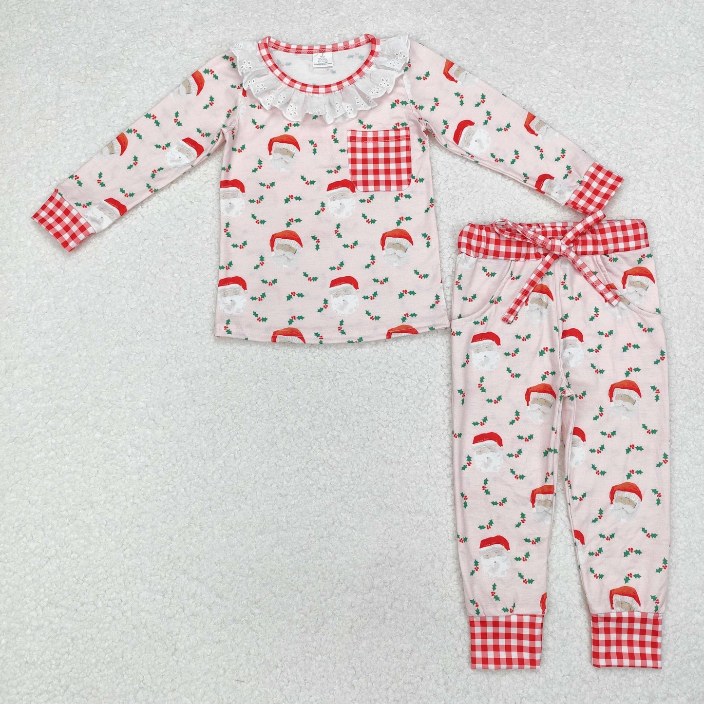 bamboo GLP1213 Christmas Santa pink long sleeve pants girls pajamas