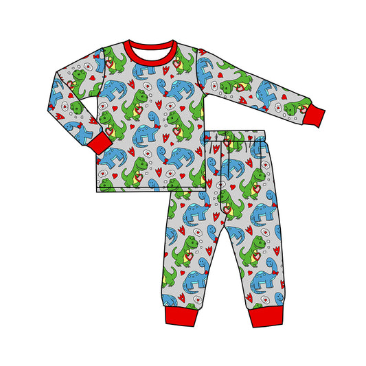 preorder BLP0431 Valentine's Day dinosaur heart long sleeve pants kids pajamas