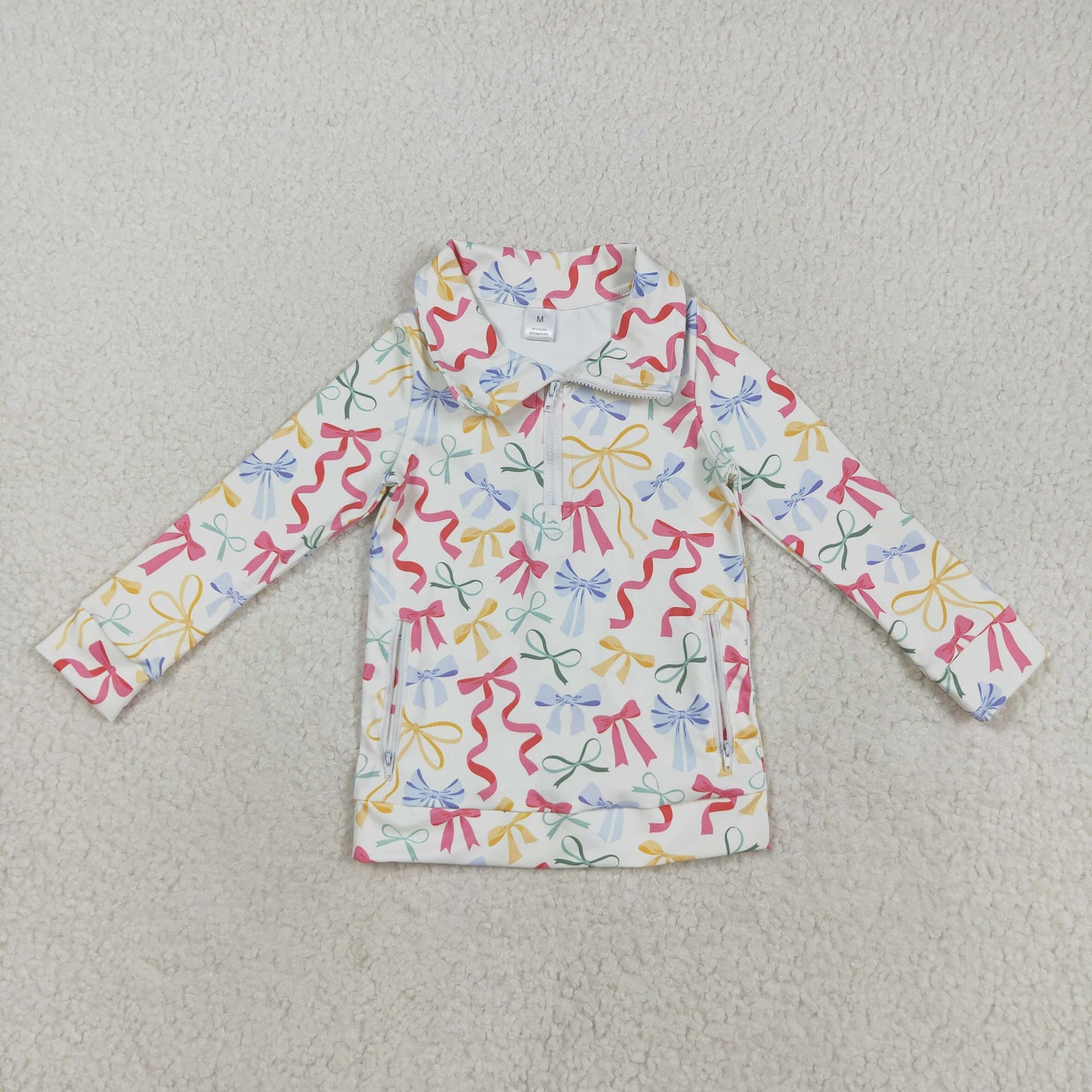 GT1065 yoga colorful bows long sleeve zipper girls top