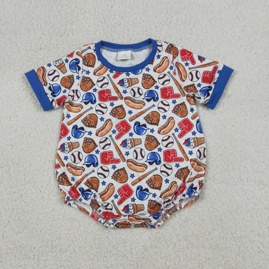 SR4030 Baseball Hot Dog Blue Short Sleeve Boys Romper