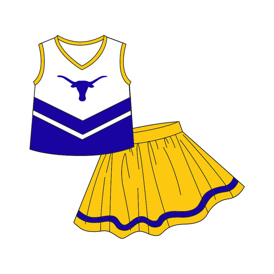 custom Team dress 7 blue & yellow  sleeveless skirt girls set