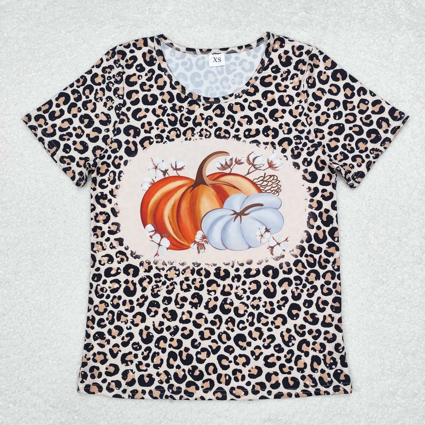 GT0689 Autumn pumpkin leopard short sleeve adult top