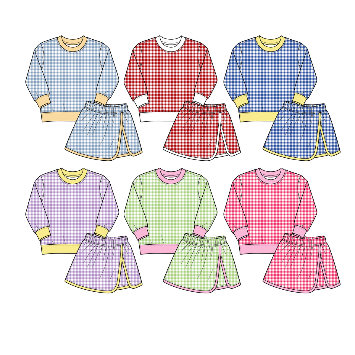 preorder Yoga Checkered Skorts Girls Set Sibling Clothes