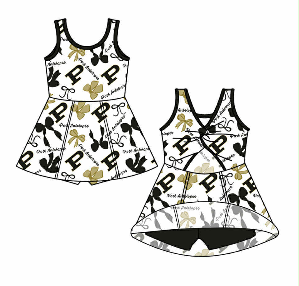 custom moq 3 football item P bows skort girls dress
