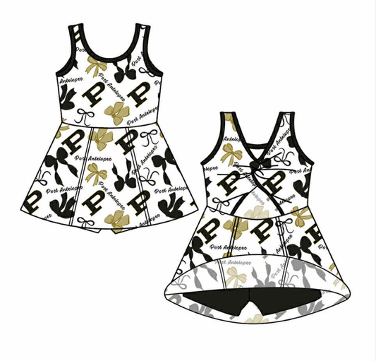 custom moq 3 football item P bows skort girls dress